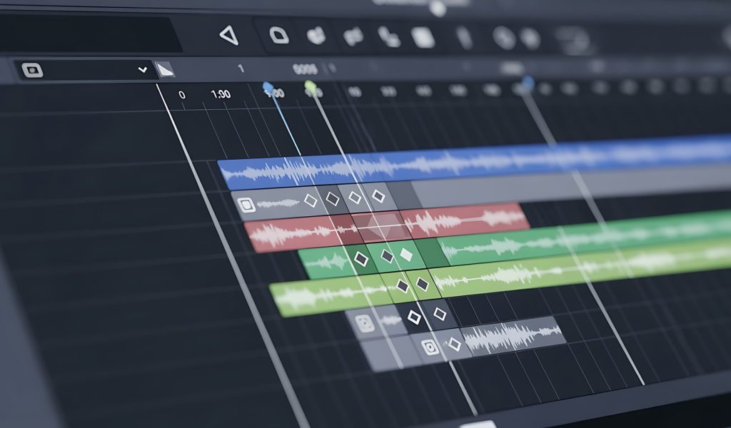Audio Editing Software Interface with Multiple Tracks and Waveforms
